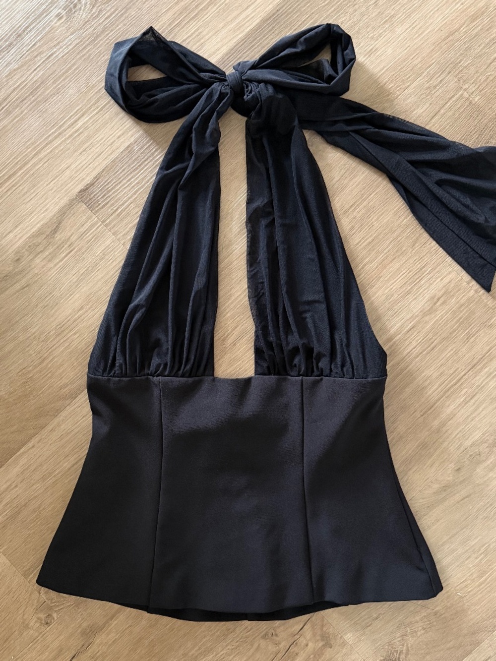 Zara Black Matching Tulle Halter Top NWT